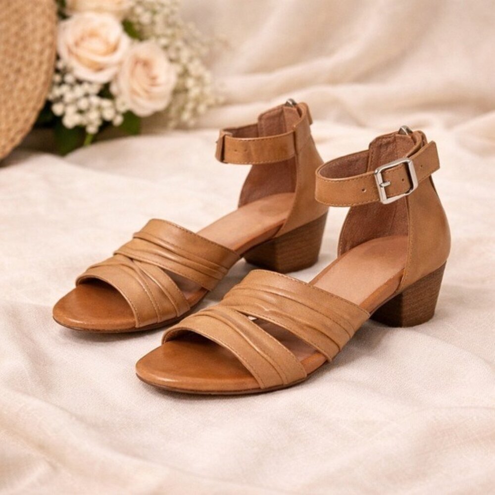 Miz Mooz Cassie Leather Heeled Sandals Tan Size 7 Boho Quiet Luxury Comfort